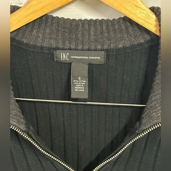 INC Knitted Black 1/4 zip up Sweater Size Small - Picture 2 of 3